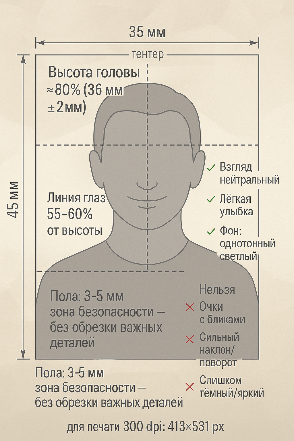 Пример правильной фотографии 35×45 мм